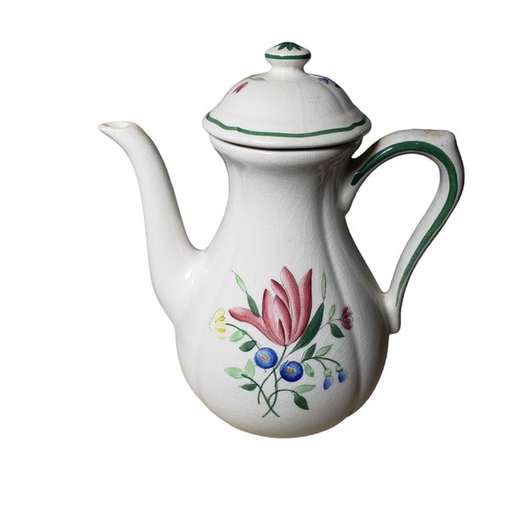 Longchamp of France Vintage 9" Red Tulip Collectible Tea Pot Coffee Pot as is - Picture 1 of 11